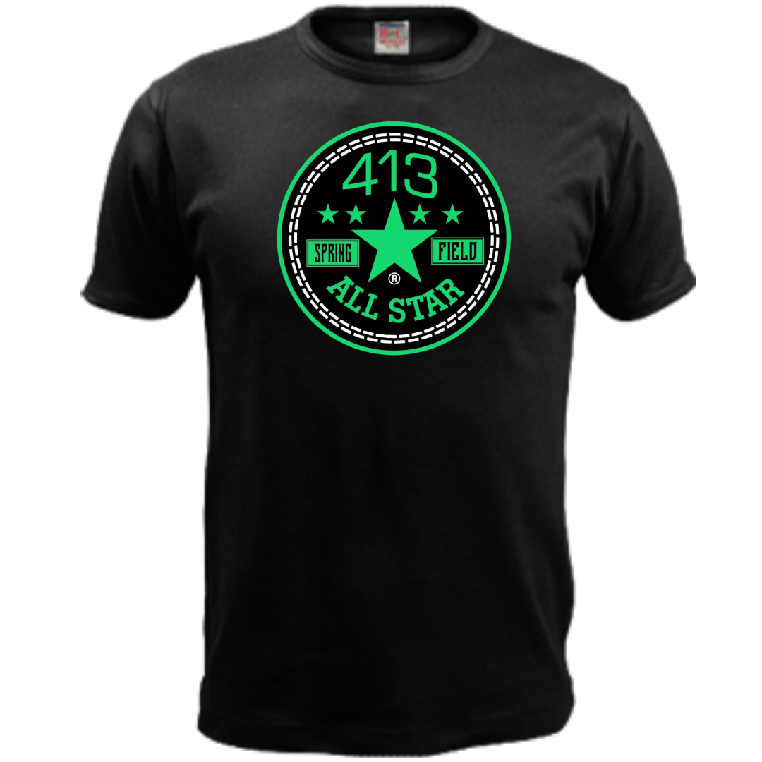 413 green and turquoise allstar shirt