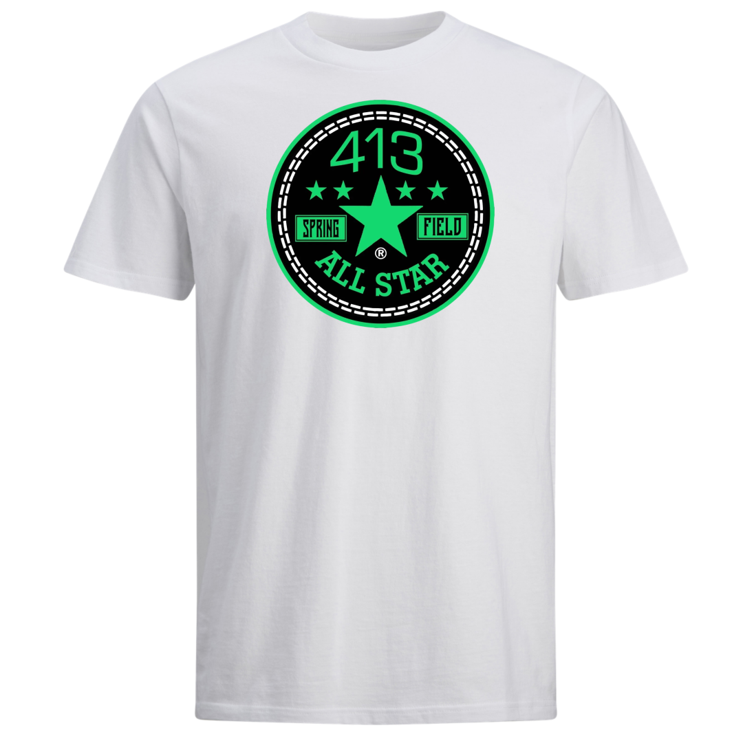 413 green and turquoise allstar shirt