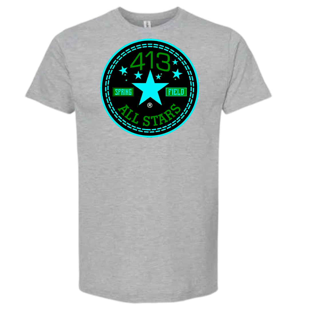 413 green and turquoise allstar shirt