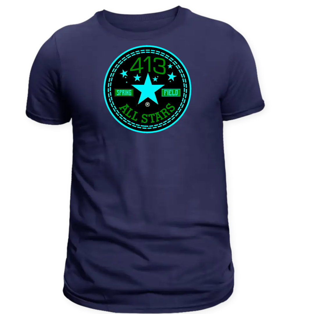 413 green and turquoise allstar shirt
