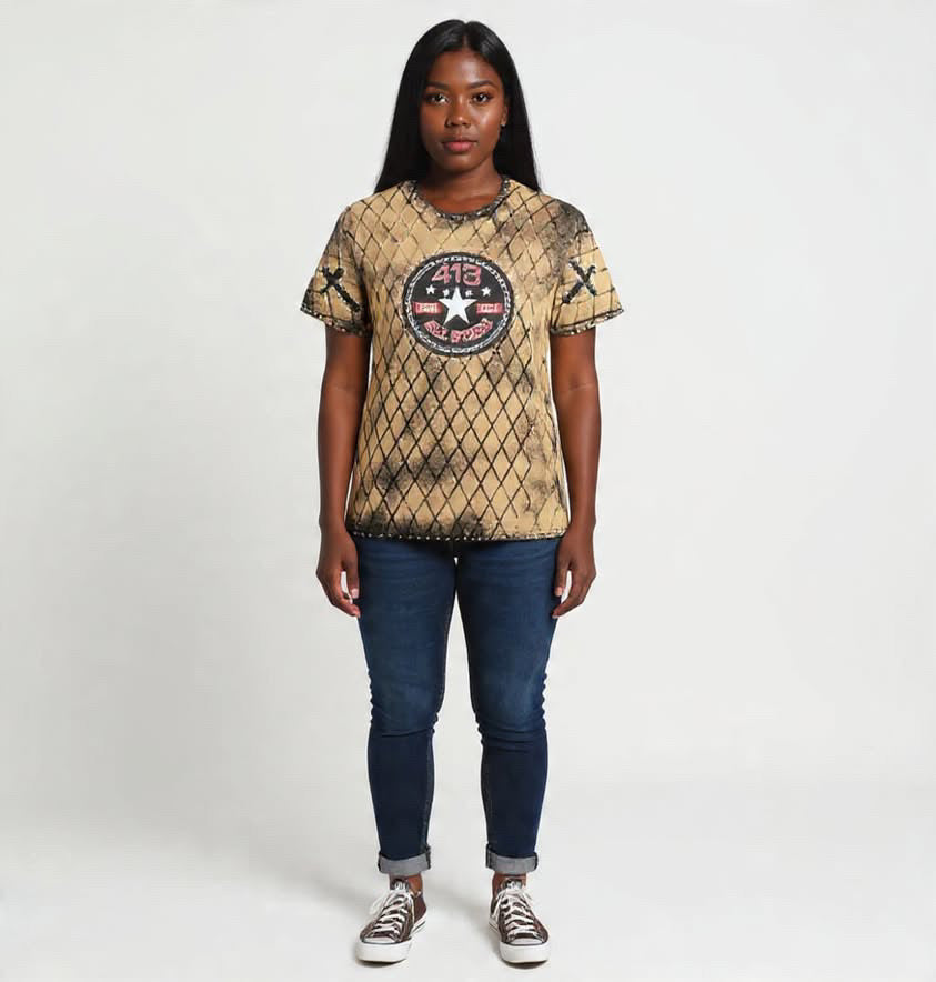 CUSTOM MADE BROWN & BLACK WAFFLE BACK ALLSTAR COTTON SHIRT
